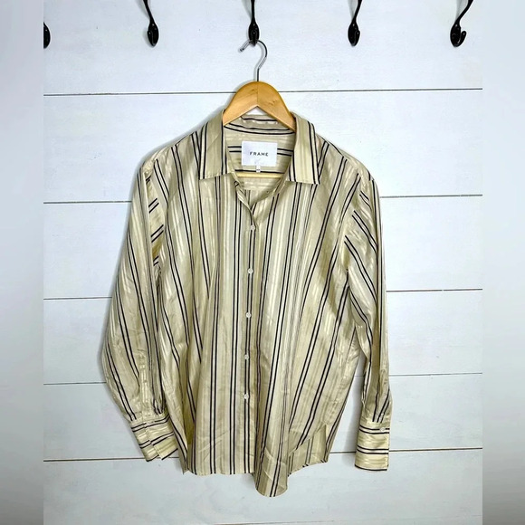 Frame Tops - FRAME Striped 100% Silk Shirt Women's Dress Shirt - Size Medium